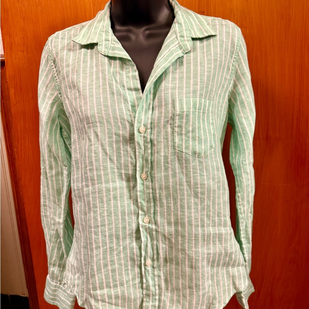 NWOT Frank and Eileen Barry Mint and White Striped Linen Blouse XS - Picture 10 of 10